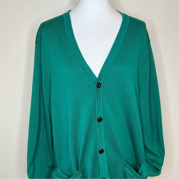 Lands End supima cotton classic grandpa cardigan sweater size large Kelly green - Picture 10 of 12